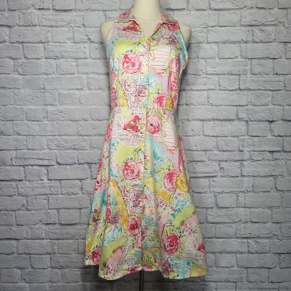 Sag Harbor Button Down Multicolor Midi Sheath Dress (Size 10)